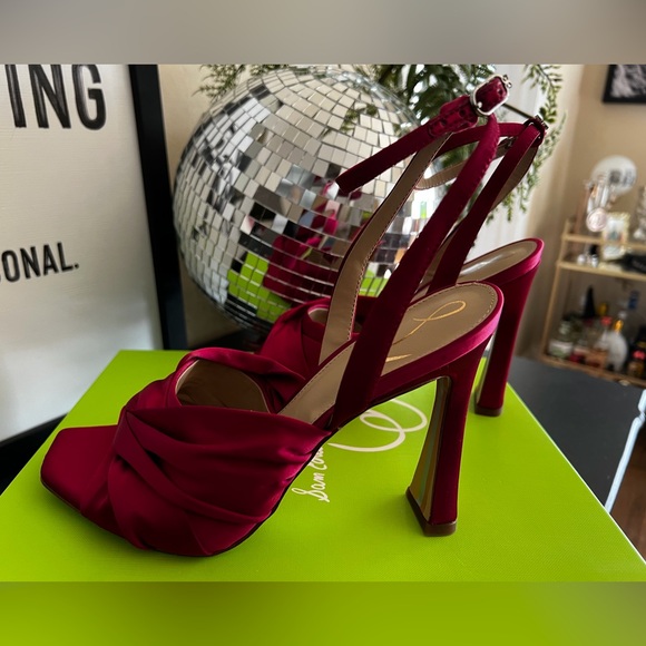 Sam Edelman Raspberry Satin Heels - Picture 2 of 5
